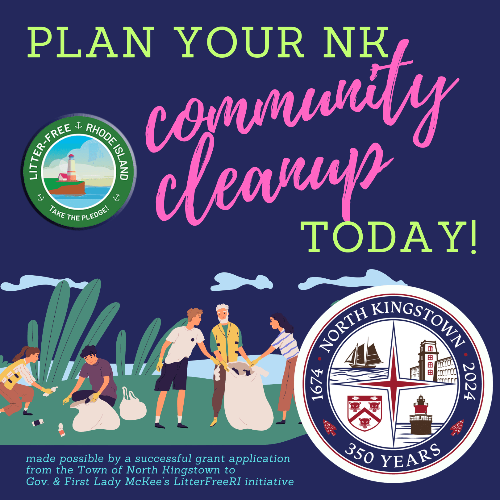 This image displays a flyer for the Litter Free RI Community Cleanup campaign.